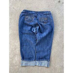 Rocawear Capri Jeans Womens 16 Blue Cuffed Cropped Studded Back Pockets Denim